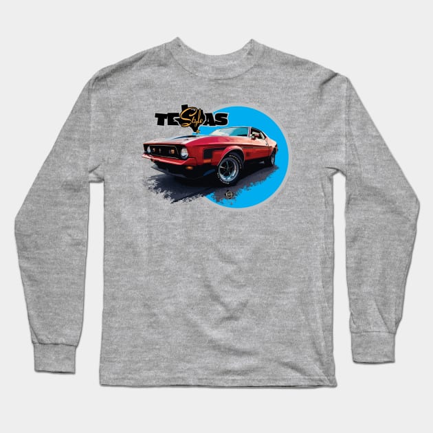 Texas Style Mustang Mach 1 Cyan Long Sleeve T-Shirt by CamcoGraphics